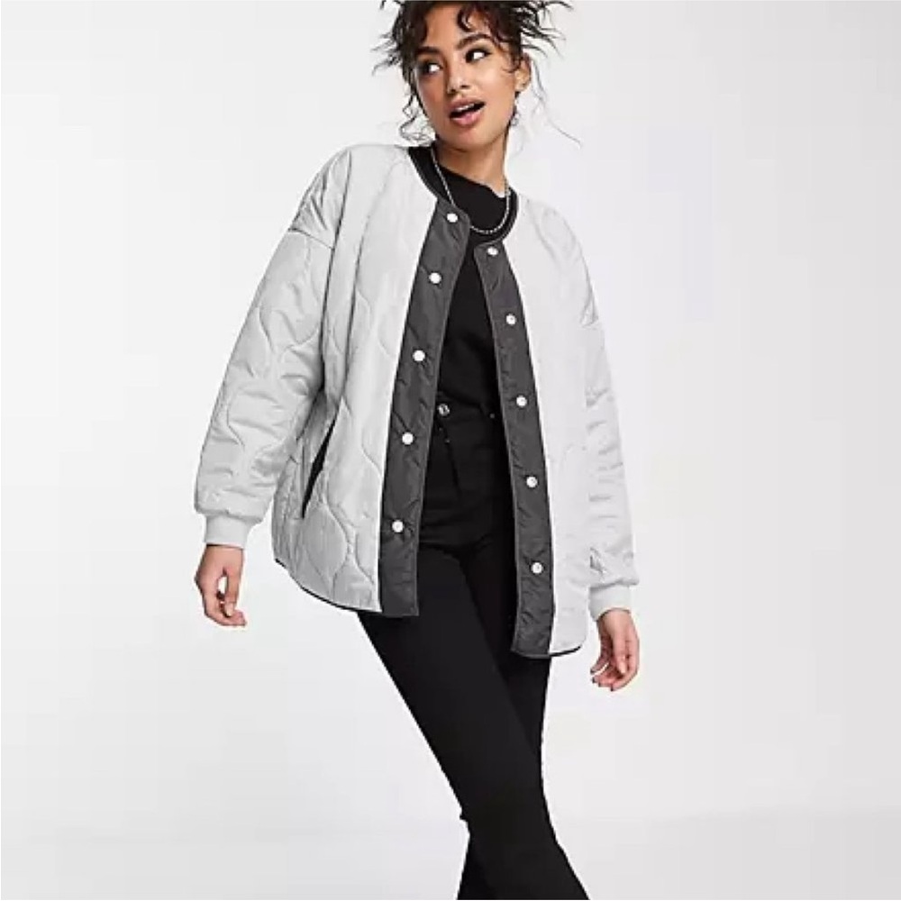 Noisy May Light Gray Crewneck quilted long sleeve jacket S